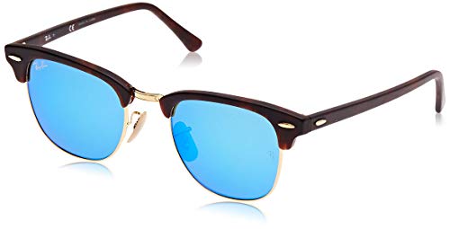 Ray-Ban Clubmaster - Gafas de sol para hombre, Marrón (Marco: Havana, Vidrio: Azul Flash 114517), 49 milímetros