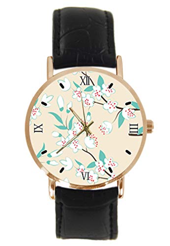 Reloj de Pulsera con Fondo Floral y Flores Coloridas, clásico, Unisex, analógico, de Cuarzo, Caja de Acero Inoxidable, Correa de Cuero