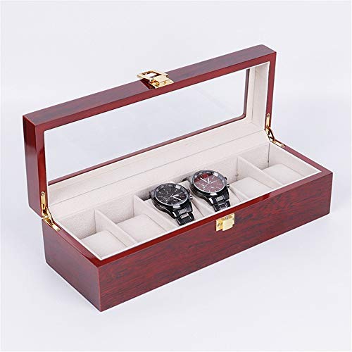 Reloj dislpay Caja Organizador Duradera 6 Ranuras De Gama Alta Del Reloj De Almacenamiento Caja De Luz Exhibición De La Joyería Caja De Madera De Pintura En Spray Reloj De Almacenamiento Cuadro De Vis