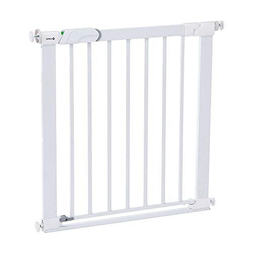 Safety 1st Easy Close Metal Barrera de seguridad metalica para puertas y escaleras, Puerta de seguridad 80 cm hasta 136 cm con extensiones, barrera escalera bebé, niños y perros, Blanco