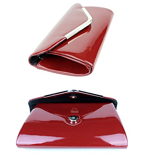 Schompi Bolso Tipo Clutch Para Mujer, Con Cadena De Hombro Desmontable, Charol, Color:Borgoña
