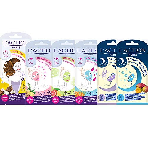 SET DE MÁSCARAS DE BELLEZA SOLUCIÓN 3 - Mascarilla para Cabello Rizados, Facial Exfoliante, Hidratante y Purificante. Nocturna de Anti-edad y Reparadora