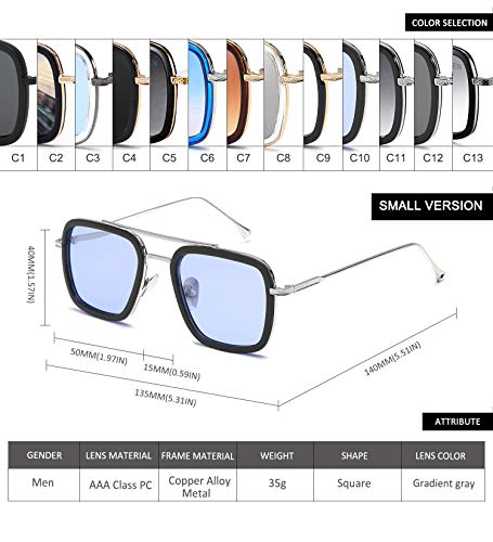 SHEEN KELLY Retro Gafas de sol Tonny Stark Marco de metal para hombres mujeres Gafas de sol Iron Man cuadradas