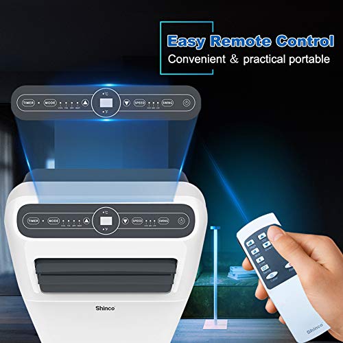 SHINCO 3,5 kW 12000 BTU Aire Acondicionado Portátil, Enfría, Ventila y Deshumidifica, Mando a Distancia, Blanco, [Clase de eficiencia energética A] hasta 60 m²
