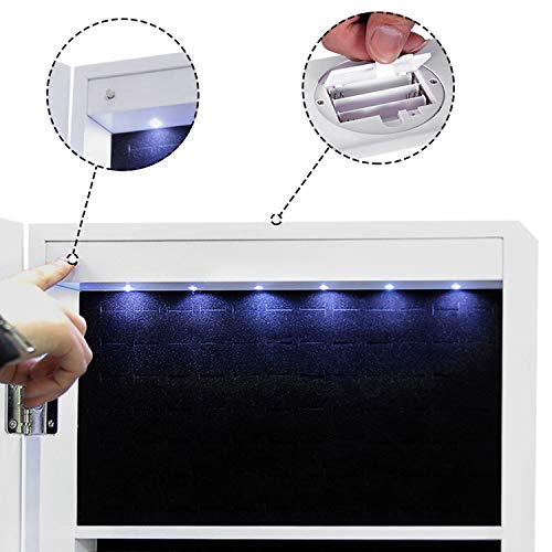 SONGMICS Espejo Joyero, Armario con LED, Organizador de Joyerías, Blanco JBC61W