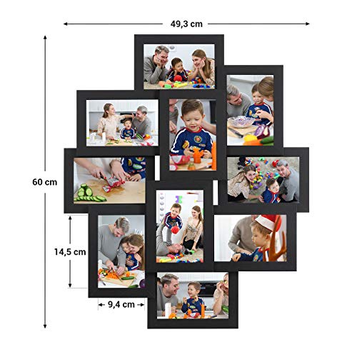 SONGMICS Marco de Fotos Collage para 10 Fotos de 10 x 15 cm, Hecho de Tableros MDF, Montaje en Pared, para Galería de Fotos, Requiere Ensamblaje, Negro RPF20BK