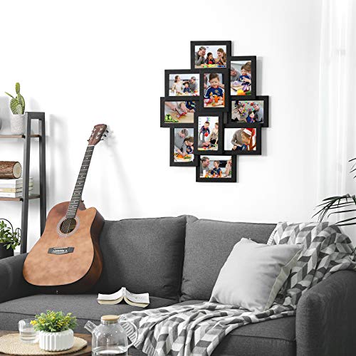 SONGMICS Marco de Fotos Collage para 10 Fotos de 10 x 15 cm, Hecho de Tableros MDF, Montaje en Pared, para Galería de Fotos, Requiere Ensamblaje, Negro RPF20BK
