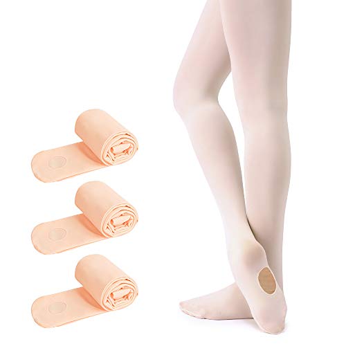 Soudittur Medias Convertibles de Ballet Danza Para Niñas y Mujer 90 DEN en Rosa 3 Pares
