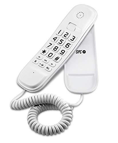 SPC Original Lite teléfono fijo color blanco sobremesa y mural fácil de usar con 2 memorias directas, rellamada al último número marcado y función mute
