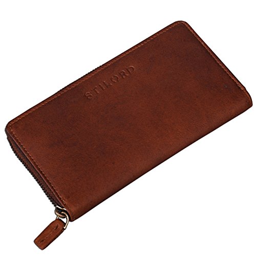 STILORD 'Mila' Cartera Cuero Mujer para Tarjetas Billetes y Monedas Monedero Femenino Billetera señora de auténtica Piel Vintage, Color:Cognac marrón Oscuro