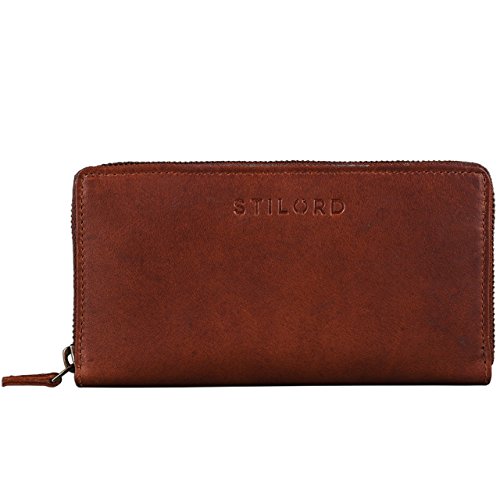 STILORD 'Mila' Cartera Cuero Mujer para Tarjetas Billetes y Monedas Monedero Femenino Billetera señora de auténtica Piel Vintage, Color:Cognac marrón Oscuro