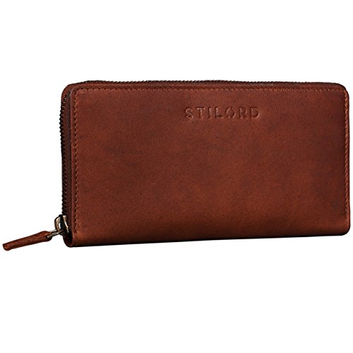 STILORD 'Mila' Cartera Cuero Mujer para Tarjetas Billetes y Monedas Monedero Femenino Billetera señora de auténtica Piel Vintage, Color:Cognac marrón Oscuro