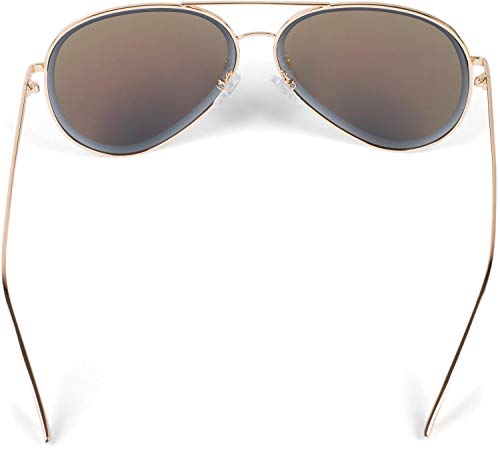 styleBREAKER gafas de sol de piloto unisex con borde pulido, lentes de espejo de policarbonato y montura de metal, gafas 09020102, color:Dorado montura/Fucsia vidrio de espejo