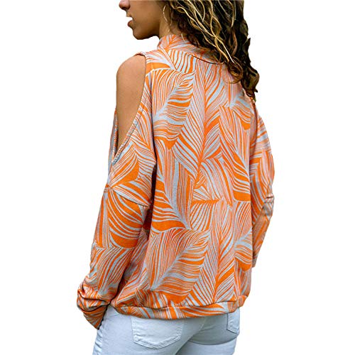 Sudadera para Mujer,Moda Manga Larga Casual Fuera del Hombro Sudaderas Cortos Cuello Redondo Jersey Mujer Otoño Primavera Blusa Tops Tumblr Suéter Mujer Abrigo Deportiva vpass (naranja1, S)
