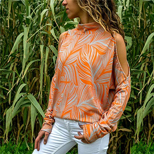 Sudadera para Mujer,Moda Manga Larga Casual Fuera del Hombro Sudaderas Cortos Cuello Redondo Jersey Mujer Otoño Primavera Blusa Tops Tumblr Suéter Mujer Abrigo Deportiva vpass (naranja1, S)