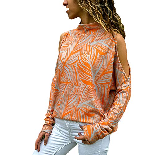 Sudadera para Mujer,Moda Manga Larga Casual Fuera del Hombro Sudaderas Cortos Cuello Redondo Jersey Mujer Otoño Primavera Blusa Tops Tumblr Suéter Mujer Abrigo Deportiva vpass (naranja1, S)