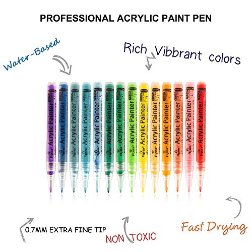 SUPERSUN 28 Colores Rotuladores Pintura Acrílico, 0.7mm Rotuladores Acrílicos Punta Fina, Marcadores para Pintura de Tela, Cristal, Metal, Ceramica, Madera, Piedras, Plastico, Porcelana