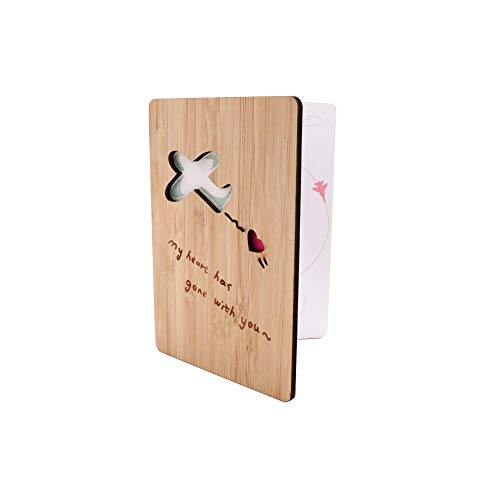 Tarjeta de San Valentín, tarjeta de madera de bambú real, aniversario, tarjeta I Love You para esposa, él o ella, o simplemente porque