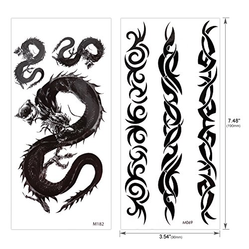 Tatuajes temporales para adultos hombre Mujer Niños (18 Hojas), Konsait Falsos Tatuajes Adhesivos Tatuajes de cuerpo temporales brazo cuello impermeable, Dragón Ancla Ojo Escorpión calaveras Tigre