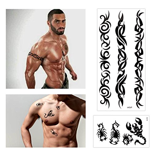 Tatuajes temporales para adultos hombre Mujer Niños (18 Hojas), Konsait Falsos Tatuajes Adhesivos Tatuajes de cuerpo temporales brazo cuello impermeable, Dragón Ancla Ojo Escorpión calaveras Tigre