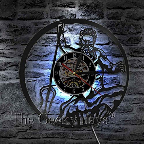 TIANZly Poseidón mitología Griega Neptuno Dios Silueta Sombra Vinilo Registro Reloj de Pared Mito Grecia mar Dios Reloj de Pared decoración