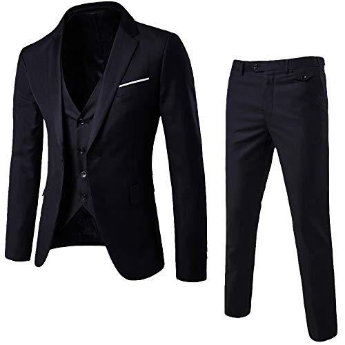 Traje de 3 Piezas con Chaqueta, Chaleco y Pantalones, Hombre,Slim Fit, Ajuste Moderno,Fiesta de Bodas de Negocios de Gusspower