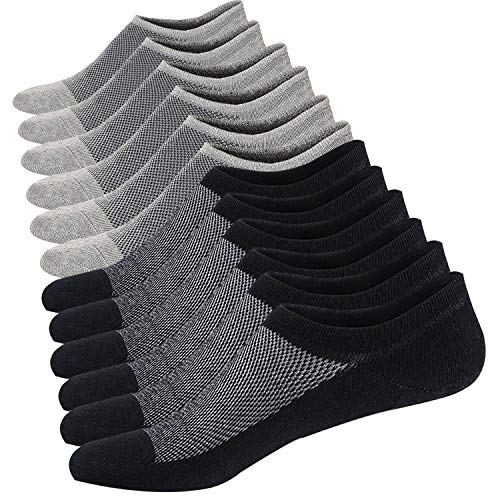 Ueither Calcetines Cortos Hombre Invisibles Respirable Calcetines tobilleros Algodón Antideslizantes (Tamaño: 44-48, Negro/Gris (3 Pares Cada))