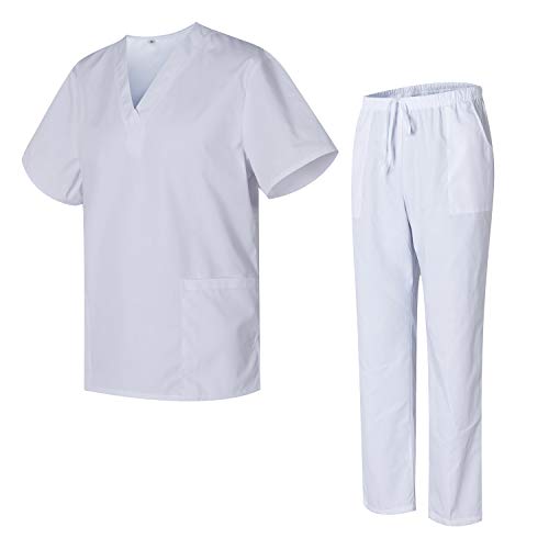Uniformes Uno Médico Unisex con Casaca y Pantalones Sanitarios 301-501 - S, Blanco