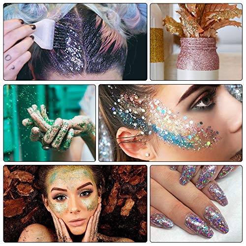 URAQT 16 Colores Purpurinas Polvo, Chunky Glitter Flakes Paillette Brillante Decoración para Cara Maquillaje Pelo Arte Corporal Uñas y Mejilla-B