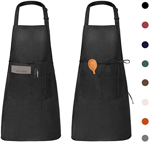 Viedouce 2 Piezas Delantales Impermeables Ajustables del Cocinero con Bolsillo Cocina Delantale de Cocina para Mujeres Hombres,Delantal Chefs Cocina para Cocinar/Hornear