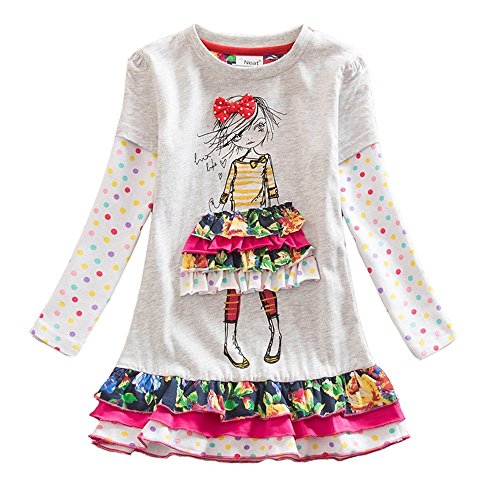 VIKITA Vestido Dibujos Floral Manga Larga Algodón Casual Niñas LH3660 6T