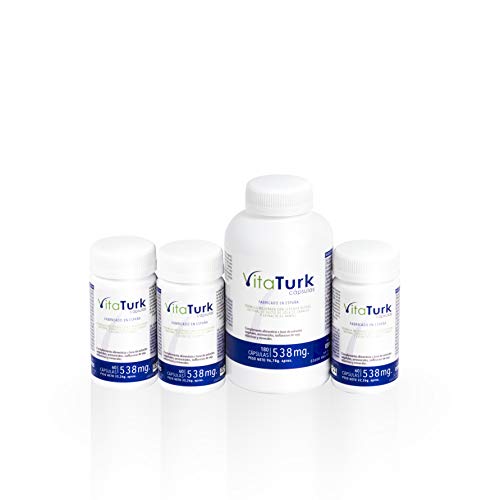 Vitaturk - 180 cap. Vitaminas Saw palmetto | Hombre y Mujer | Inhibidor de DHT causante alopecia androgenetica | Contiene Biotina, Zinc, Ginkgo biloba entre otros | FABRICADO EN ESPAÑA |