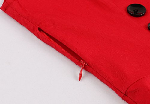 vkstar® para Mujer Vintage 1950 de Inspired botón Swing vestido de noche Rockabilly Pinup cóctel fiesta vestidos de novia vestido de fiesta de dama Rojo granate XXL