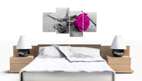 Wallfillers Cuadros en Lienzo Grande Floral Blanco y Negro Flor Rosa Imágenes XL 130cm 4036