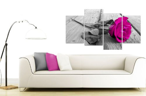 Wallfillers Cuadros en Lienzo Grande Floral Blanco y Negro Flor Rosa Imágenes XL 130cm 4036