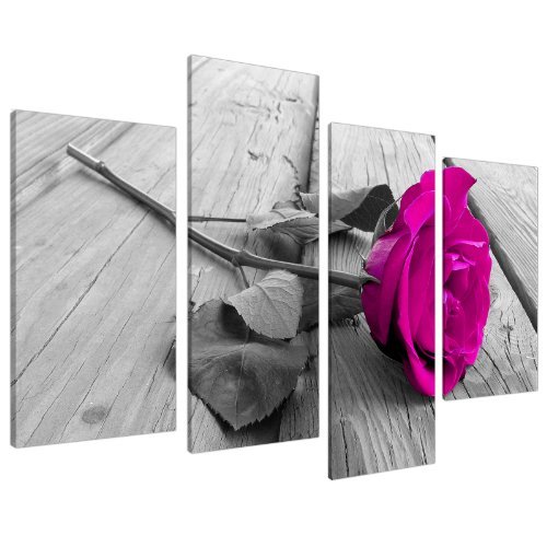 Wallfillers Cuadros en Lienzo Grande Floral Blanco y Negro Flor Rosa Imágenes XL 130cm 4036
