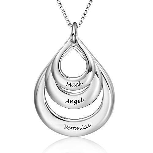 XiXi Personalizado Collar con Forma de Gota Colgantes Plata Nombre Grabados Mujer Collar Regalo para Familia Madre Cumpleaños Joyería
