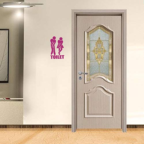 Yardwe Extraíble Hombre Mujer Baño Aseo WC Etiqueta de la Puerta de la Pared Aseo Impermeable Signo Tatuajes de Pared Mural Decoración del hogar (Violeta)