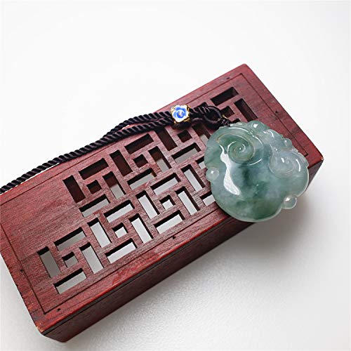 yigedan - Collar con Colgante de jadeita birmana de Grado A y Flor Azul de Jade, para Regalo