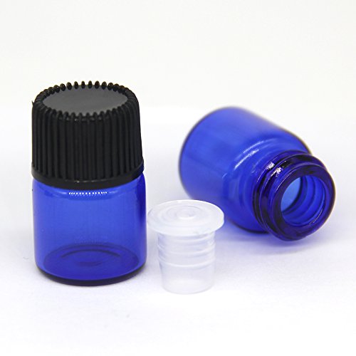 Yizhao Azul Botellas de Aceite esencial de Vidrio Vacías 1ml,con Reductor de Orificio y Tapa,Para Aceites Esenciales, E-Líquidos,Aromaterapia,Perfumes,Masajes,Laboratorio de Química – 36 Pcs