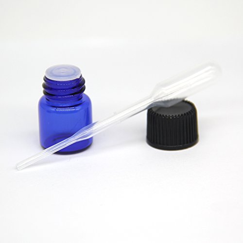 Yizhao Azul Botellas de Aceite esencial de Vidrio Vacías 1ml,con Reductor de Orificio y Tapa,Para Aceites Esenciales, E-Líquidos,Aromaterapia,Perfumes,Masajes,Laboratorio de Química – 36 Pcs