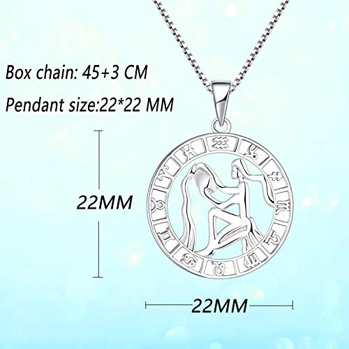 YL Silver Aquarius Necklace 925 Silver Horoscope Zodiac 12 Constellation Collar colgante para mujeres y niñas