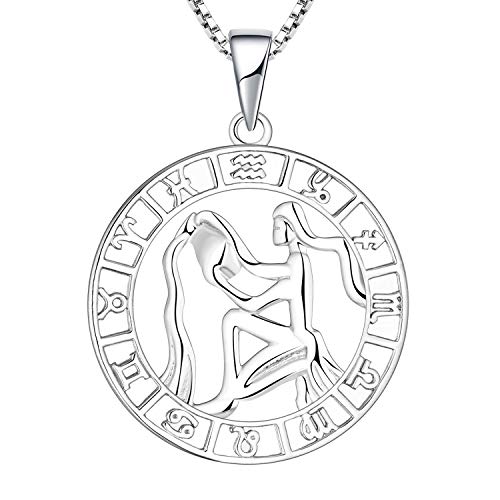 YL Silver Aquarius Necklace 925 Silver Horoscope Zodiac 12 Constellation Collar colgante para mujeres y niñas