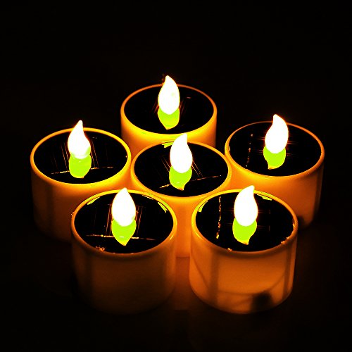 Youool 6PCS Velas Forma Energía Solar Luz LED Electrónica sin llama al aire libre Jardín Decoración Bombilla
