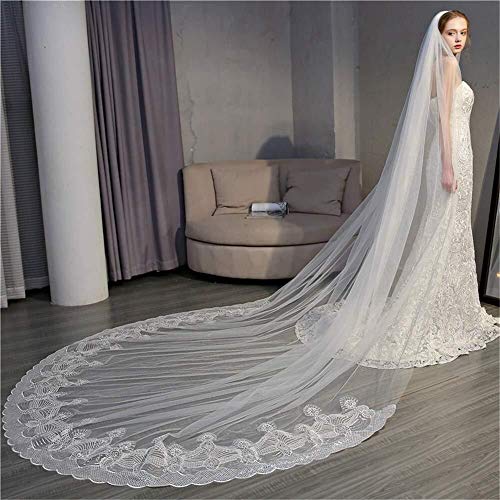 YXYY 1T Velo de Novia Velos Catedral Suave Tul con Lentejuelas Apliques Peine, del Borde del cordón de Accesorios Elegante Boda 137,8 En (350 cm) 93
