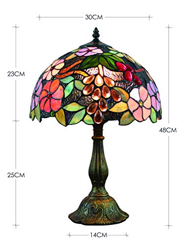 12 Pulgadas Vintage Pastoral Flores Hermosas Vidrieras de Colores Estilo Lámpara de Mesa Lámpara de Dormitorio Lámpara de Noche