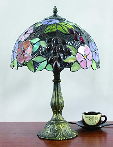 12 Pulgadas Vintage Pastoral Flores Hermosas Vidrieras de Colores Estilo Lámpara de Mesa Lámpara de Dormitorio Lámpara de Noche