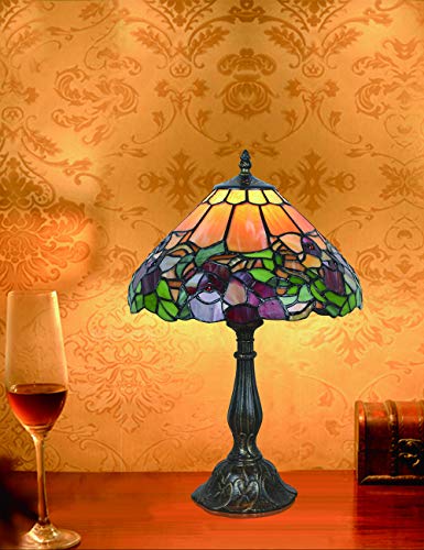12 pulgadas Vintage Pastoral Flores preciosas Vidrieras Lámpara de mesa Lámpara de dormitorio Lámpara de noche