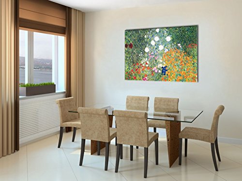 1art1 Gustav Klimt - Jardín De Flores, 1906-08 Cuadro, Lienzo Montado sobre Bastidor (120 x 80cm)