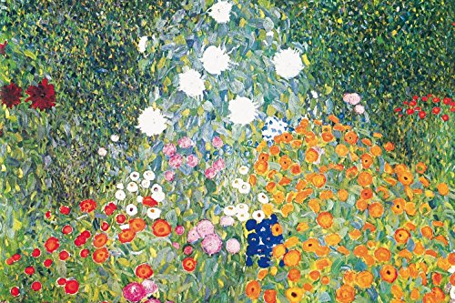 1art1 Gustav Klimt - Jardín De Flores, 1906-08 Cuadro, Lienzo Montado sobre Bastidor (120 x 80cm)